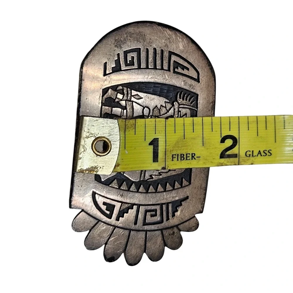 Vintage 70s Hopi‎ Sterling Silver Belt Buckle Native American Verden Mansfield